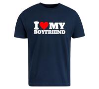 Be Buz I Love My Boyfriend T-Shirt Soulmates Forever World's Best Boyfriend Tee Cotton Shirt for Women Anniversary, Valentine's Day, or Birthday Present (UK, Alpha, M, Regular, Regular, Navy Blue)
