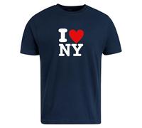 Be Buz I Love NY T Shirt Classic New York City Design for Men Women Gift for NYC Lovers and Tourists! (UK, Alpha, L, Regular, Regular, Navy Blue)