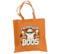 Be Buz I’m Just Here for the Boos Halloween Multicolor Tote Bag - Trick or Treat Cotton Reusable Bag for Halloween Natural, Black and Orange (Orange)
