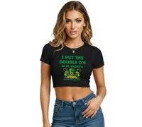 Be Buz I Put The Double D’s in St Paddy’s Women’s Crop Top - Funny St Patrick’s Day Fitted Cropped T Shirt - Leprechaun Hat Graphic Party Shirt (UK, Alpha, M, Regular, Regular, Black)