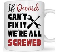 Be Buz If Can’t Fix It We’re All Screwed Custom Name Mug - Funny Personalized Dad Coffee Mug - 11oz Ceramic Father’s Day Gift for Dad, Stepdad, Grandpa (White)