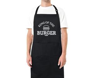 Be Buz King of the Burger Personalized Burger Apron with Name - Custom Name Grilling Apron for Men and Women Cooking Apron gift for him her