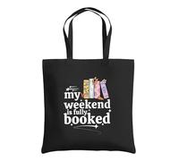 Be Buz My Weekend Is Fully Booked Tote Bag - Cotton Reusable Book Lover Bag - Gift for Readers and Library Lovers (Black)