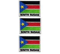 Be Buz National Country Flag Iron On Patch, Set of 3, Embroidered Fabric Applique, 7cm x 5cm, Rectangular, United Kingdom Theme, for Jackets, Bags, Hats and Crafts (South Sudan)