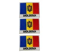 Be Buz National Country Flag Iron On Patch, Set of 3, Embroidered Fabric Applique, 7cm x 5cm, Rectangular, United Kingdom Theme, for Jackets, Bags, Hats and Crafts (Moldova)