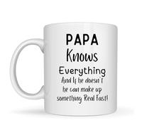 Be Buz Papa Knows Everything Custom Coffee Mug - Personalized Dad Grandpa Grandad Gift - 11oz Ceramic Tea Cup for Father's Day, Birthday or Christmas (White)
