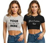 Be Buz Personalised Crop Top Women | Print Any Text or Message | Fitted Cropped T-Shirt | Birthday Hen Do Festival Gift | White, Black & Stone | S-XXL