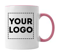 Be Buz Personalised Photo Mug and Custom Text, 11 Oz Ceramic Coffee Cup, Custom Tea Mug, Gift for Father's Day, Mother's Day, Birthday, Anniversary, Wedding or Valentine's Day (Pink Rim and Handle)