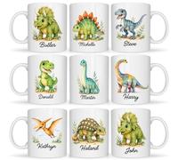 Be Buz Personalized Dinosaur Mug with Name, Custom Kids Ceramic Coffee Mug, Dino Cup, T-Rex Triceratops Stegosaurus Brachiosaurus Velociraptor Gift for Boys Girls, 11oz
