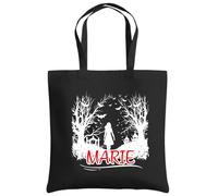 Be Buz Personalized Halloween Cotton Tote Bag with Name, Custom Trick-or-Treat Bag for Women Reusable Tote (Black)