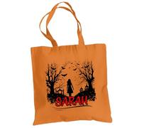 Be Buz Personalized Halloween Cotton Tote Bag with Name, Custom Trick-or-Treat Bag for Women Reusable Tote (Orange)