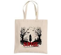Be Buz Personalized Halloween Cotton Tote Bag with Name, Custom Trick-or-Treat Bag for Women Reusable Tote (Natural)