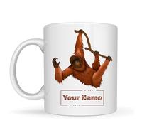 Be Buz Personalized Hanging Orangutan Mug - Custom Name Ceramic Coffee Cup - Primate Wildlife Gift for Jungle and Animal Lovers - 11oz