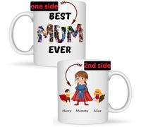 Be Buz Personalized Superhero Mum Coffee Mug - Custom Names for Mommy and Kids, Best Mum Ever Gift for Mother’s Day, Birthday, Christmas