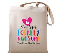 Be Buz Personalized Teacher Tote Bag Custom TA Stands for Totally Awesome Teacher Appreciation tote bag Reusable Casual Bag for Work Shopping Travel