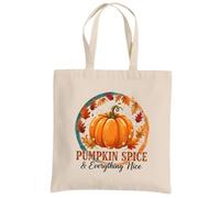 Be Buz Pumpkin Spice and Everything Nice Halloween Multicolor Tote Bag - Trick or Treat Cotton Reusable Bag for Halloween Natural, Black and Orange (Natural)