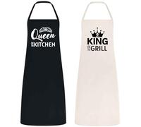 Be Buz Queen of the Kitchen King Apron Set His and Her Aprons for Couples Matching Aprons for Valentine's Day, Weddings, Anniversaries Black and Natural Color Couple Aprons