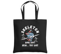 Be Buz Skateboarding Skeleton Graphic Tote Bag Halloween Cotton Trick or Treat Bag Bones Don’t Break They Skate Reusable Tote for Candy, Books and Daily Use (Black)
