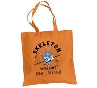 Be Buz Skateboarding Skeleton Graphic Tote Bag Halloween Cotton Trick or Treat Bag Bones Don’t Break They Skate Reusable Tote for Candy, Books and Daily Use (Orange)