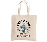 Be Buz Skateboarding Skeleton Graphic Tote Bag Halloween Cotton Trick or Treat Bag Bones Don’t Break They Skate Reusable Tote for Candy, Books and Daily Use (Natural)