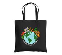 Be Buz Teacher Changes the World Tote Bag - Cotton Reusable Bag for Teachers - Inspirational Teacher Gift - Back to School Appreciation Tote for Women (Black)