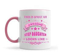 Be Buz This is What an Awesome Step Daughter Looks Like Mug - Stepdaughter Gift from Stepparent - 11oz Ceramic Coffee Cup for Birthday, Christmas, Appreciation (Pink Inside and Rim)