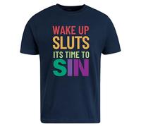 Be Buz Wake Up Sluts It's Time to Sin LGBTQ T Shirt Funny Joke Rude Cotton Gay Pride Shirt (UK, Alpha, XXL, Regular, Regular, Navy Blue)