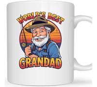 Be Buz World’s Best Grandad Funny Fishing Mug - 11oz White Ceramic Coffee Cup Gift for Grandpa Fisherman