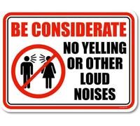 Be Considerate No Loud Noises Metal Tin Sign Warning Sign Safety Signs Aluminum Sign For Alt Room Decor, Indoor & Outdoor Signs For Home, Office, Work 14x20cm