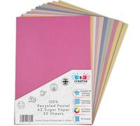Be Creative 50 Large Sheets of Recycled Sugar Paper A2 Pastel Colours 10 Assorted Colours Ideal for Crafts, Drawing, Painting and Scrapbooking Size