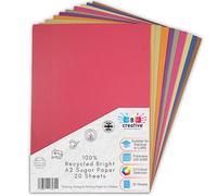 Be Creative A2 Recycled Sugar Paper 59.4 x 42 cm 100gsm - 20 Sheets in 10 Assorted Bright Colours for Arts, Crafts, Drawing & Scrapbooking