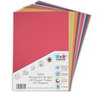 Be Creative A3 Recycled Sugar Paper 42 x 29.7 cm 100gsm - 50 Sheets in 10 Assorted Bright Colours for Arts, Crafts, Drawing & Scrapbooking