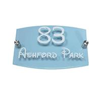 Be-Creative Baby Blue Modern House Sign - Door Number - Address Sign - House Plaques - ( White Font ) Down Name