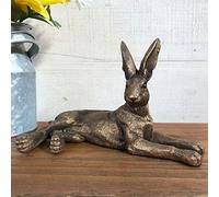 Be-Creative Vintage Bronze Effect Resin Laying Hare Figurine Statue Sculpture Ornament Gift