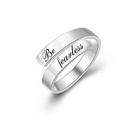 Be Fearless Rings 925 Sterling Silver Inspirational Ring Engraved Adjustable Rings Motivational Gifts for Women Girls
