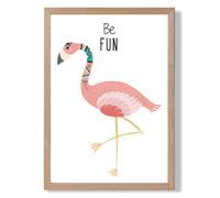 Be Fun Flamingo Tribal Animal Quote Framed Print SIZE: A2 with Oak Frame ARTZE Pink A3