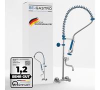 BE-GASTRO I Professional Gastro Dish Rinser Two-Hole ''Premium'' Wall Mixer Tap Sink Tap with Tap and Ergonomic Rotating Handle Gastro Shower with Accessories, Catering Tap, Wall Connection Blue