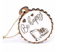 Be Happy Digger Gift Tag Wooden Diameter 5 cm Wooden Pendant with Jute Ribbon Lucky Charm