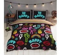 Rapport Art Funky Neon Reversible Striped Duvet Cover Bed Set, Polycotton, Black, King