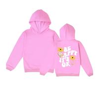 BE Happy It's OK Hoodies for Boys Girls Letter Print Christian Pullover Sweatshirt Oversized Toddler Fall Outfit Letter Flower Print Hoodie Casual Sweatshirt (Pink, 3-4 Years)