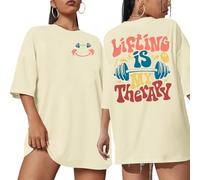 Be Happy Lift Heavy Shirt Women: Oversized Gym Weightlifting Graphic Tshirt Funny Workout Shirts Casual Gym Lover Tops, Apricot-3, S
