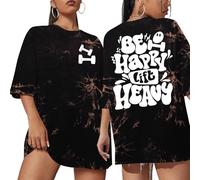 Be Happy Lift Heavy Shirt Women: Oversized Gym Weightlifting Graphic Tshirt Funny Workout Shirts Casual Gym Lover Tops, Brown1, XL