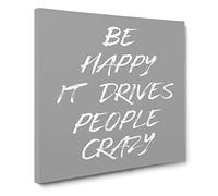 Be Happy Modern Typography Quote Canvas Print | Gallery Wrapped 30mm Frame Wall Art | 14x14 inches | Ready to Hang | Modern Typography Picture | Living Room Bedroom Lounge Office