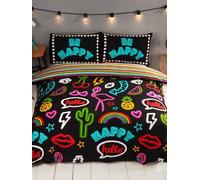 Be Happy Neon Double Duvet Cover And Pillowcase Set
