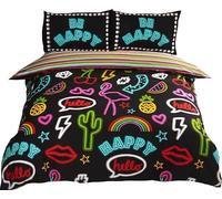Rapport Art Funky Neon Reversible Striped Duvet Cover Bed Set, Polycotton, Black, King