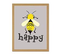 Be Happy Riddle Bee Large Framed Art Print Poster Wall Decor 18x24 inch