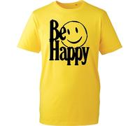 Be Happy T-Shirt, Simple Inspirational Positivity Slogan Artwork, Kindness Self Love Statement Tee UK (Yellow, L)