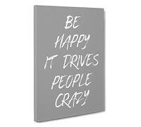 Be Happy Typography Canvas Print | Gallery Wrapped 30mm Frame Wall Art | 30x20 inches | Ready to Hang | Modern Typography Picture | Living Room Bedroom Lounge Office