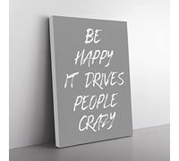 Be Happy Typography Quote Canvas Wall Art Print Ready to Hang, Framed Picture for Living Room Bedroom Home Office Décor, 76x50 cm (30x20 Inch)