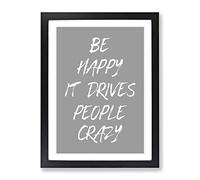 Be Happy Typography Quote Framed Print | A4 Black Framed Wall Art | Ready to Hang | Modern Positive Affirmations Picture | Living Room Bedroom Lounge Office